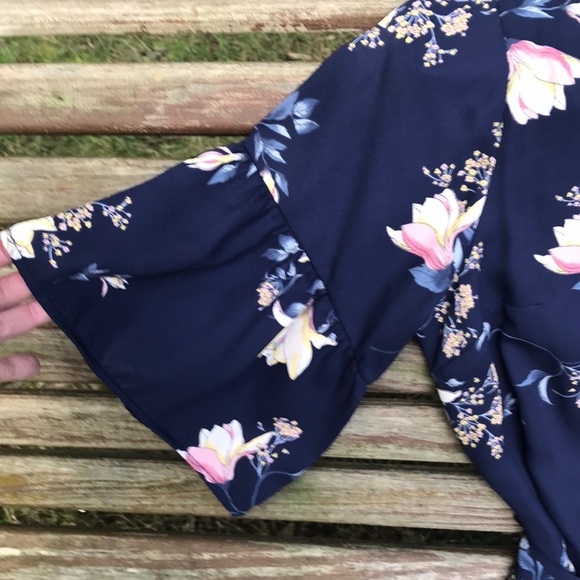 ๐HP๐ NWOT Verse Navy Floral Midi Dress with 3/4 Sleeves - Picture 4 of 8